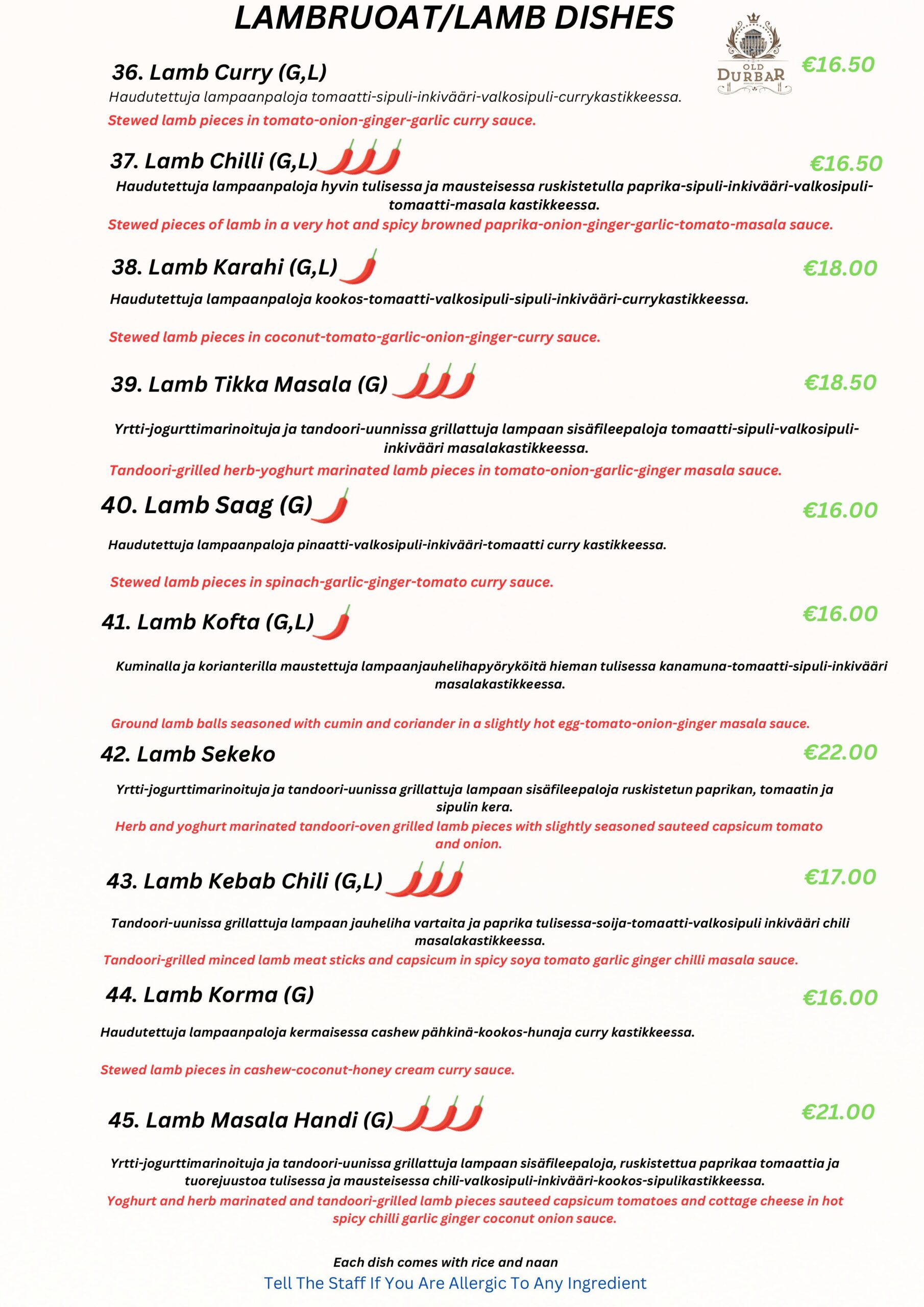 LAMBRUOAT/LAMB DISHES